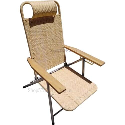 Real rattan lounge chair hand-woven folding breathable chair elderly accompany adjustment siesta chair lunch break folding chair