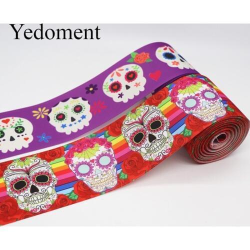 10 Yards 3'' 75MM Halloween Printed Grosgrain Ribbons For Hair Bows DIY Handmade Materials Y19100903