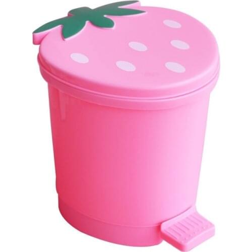Strawberry Mini Trash Can for Car Home Cartoon Small Garbage Cans Pink Red Office Kitchen Table Plastic Bin Cute Waste Basket