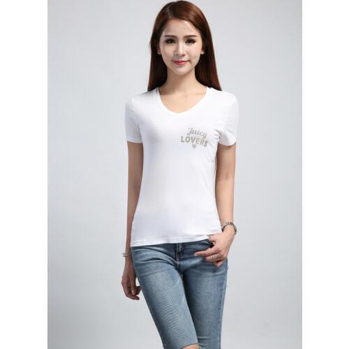Fashion Slim Women T-Shirt Red Black Blue white mercerized cotton Letters elastic basic Casual Shirts V-Neck summer Tops