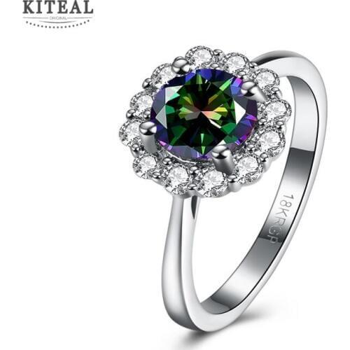 2017 new fashion Simple flower-shaped colored round for Female zircon ring