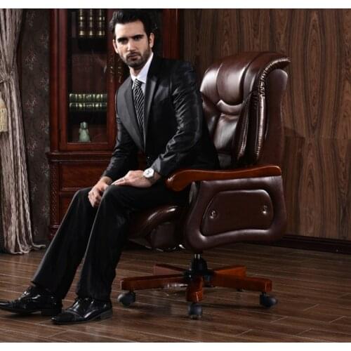 Fashion Minimalist Modern Leather Reclining Executive Cowhide Solid Business Office Chair Massage Lift Swivel Computer Chair