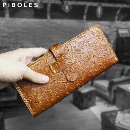 Luxury Genuine Leather Men Wallet Handmade Cow Leather Long Wallets Unique Design Large Capacity Card Slot Coin Purse Clutch