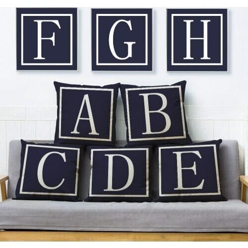 English Alphabet Capital Letter Throw Pillow Cushion Cover Dark Linen Pillow