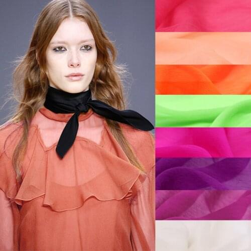 110CM Wide 9MM Solid Color Thin Wrinkled Silk Georgette Fabric for Summer one-piece dress Shirt Clothes DE362