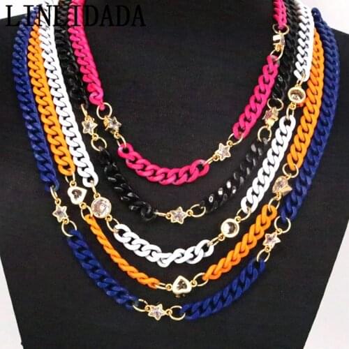 5Pcs Shiny Crystal Star Heart Chain Necklace For Women Classic Gold Choker Necklaces Female Fashion Enamel Chain Jewelry Collar