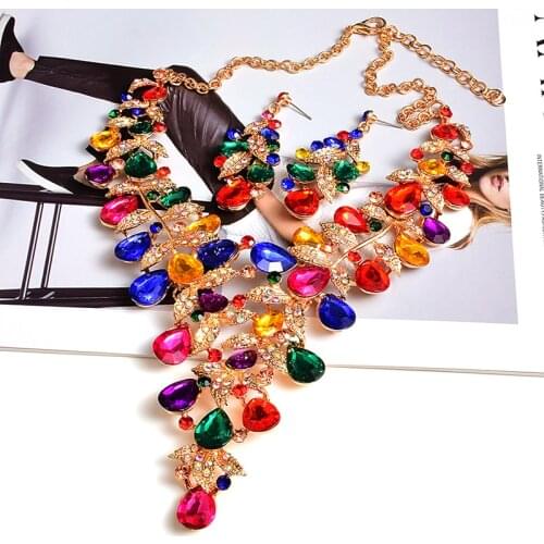 Statement Luxury Necklace Accessories High-quality Handmade Fashion Colorful Crystals Rhinestones Necklaces Jewelry For Women