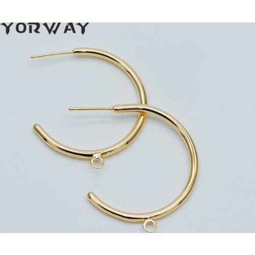 10pcs Gold Plated Brass Earring Posts, Circle Stud Earring with Ring/Loop, 20/ 30mm Circle Size (GB-425)