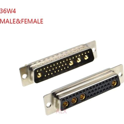 1PCS 36W4 30A Gold plated MALE FEMALE high current CONNECTOR D-SUB adapter solder type 32+4 plug jack high power 36 Position