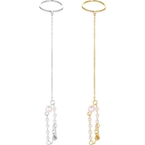 Simple one-piece pearl ring retro long chain sweet geometric accessories