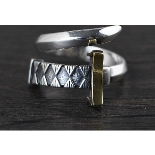 925 Sterling Silver sword Men retro biker ring adjustable jewelry A4253