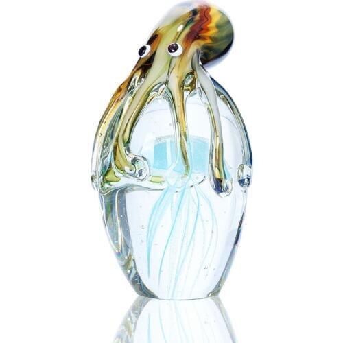 H&D Handmade Glow Glass Jellyfish & Octopus Animal Wedding Art Glass Blown Table Ornament Crafts Home Figurine Gift