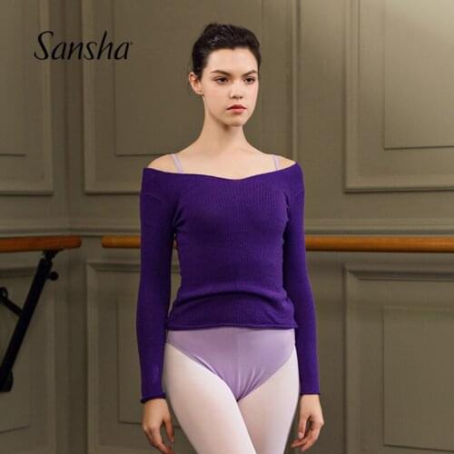 Sansha 2020 Knitwear Women Long Sleeves Slim V-neck Sexy Ballet Warm Up Autumn Sweater Gymnastic female Top Dancewear 80AG0001