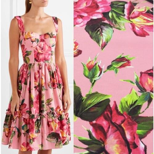 Soft Hand-painted Rose Pattern Printed Fabric Digital Printing Spring and Summer Cloth for Dresses Womens Clothing Material