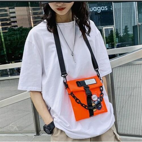 Street Hip Hop Crossbody Bags Coin Purse With Chain Women Men Green Black OrangeTechwear One Shoulder Phone Bag Monedero Mujer