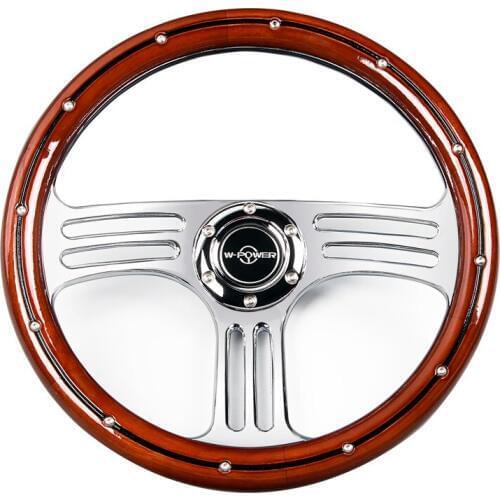 Universal Classic Real Mahogany Wood Steering Wheel with Rivet 340mm Car Steering Wheel electroplate For Antique Car