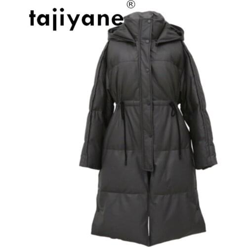 White Jackets Puffer Duck Down Coat Woman Real Sheepskin Jacket Female Hooded Parkas Long Coats Mujeres Abrigos TN1241