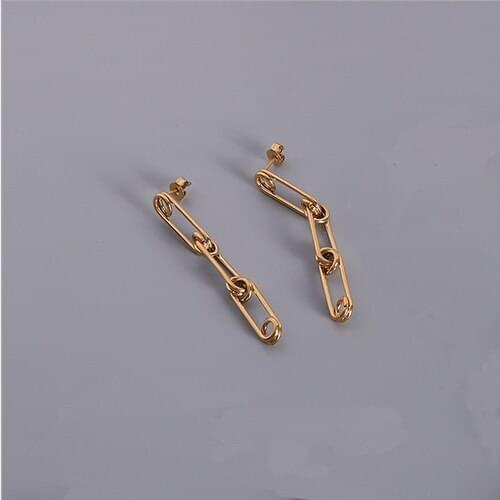 2021 French Style Paper Clip Pin Chain Titanium Steel Gold Color Drop Female Earrings Women Fashion Jewelry Gift Wholesale