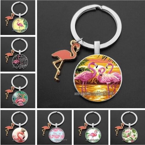 Cute Pink Flamingo Women Keychain Lovely Anime Swan Car Key Ring Holder Bag Charm Pendant Best Friend Accessories Gift