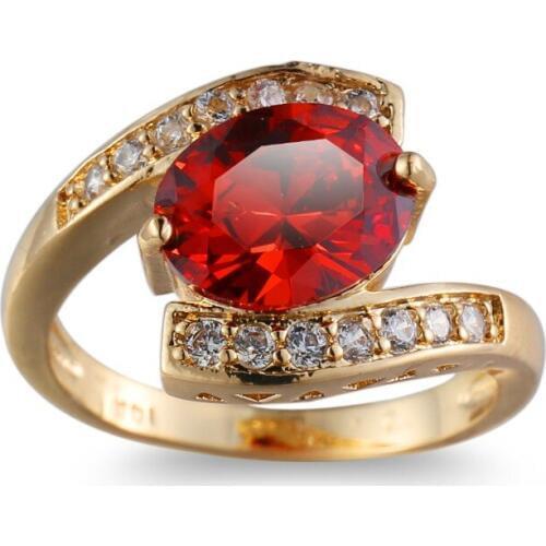 Female Girls Geometric Red jewel Filled & Gold Ring Promise Wedding Engagement Rings For Women Best Gifts