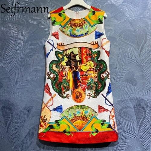 Seifrmann New 2021 Summer Women Fashion Runway Party Mini Dress Sleeveless Gorgeous Crystal Beading Vintage Dresses Vestidos