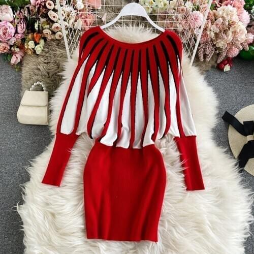 YornMona Big Sale Autumn Winter Women Knitted Bodycon Dress Fashion Pullover Mini Sweater Dress Elegant Christmas Party Dresses