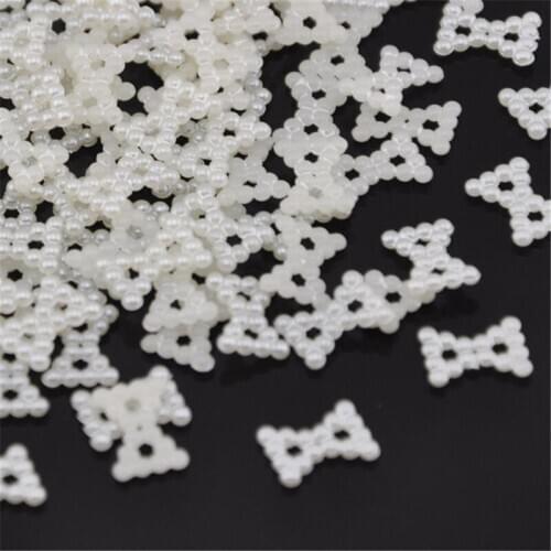 100 pcs Beige Color Bow Flatback Imitational Pearl Flower Scrapbooking Beads Embellishment DIY Jewelry Fittings