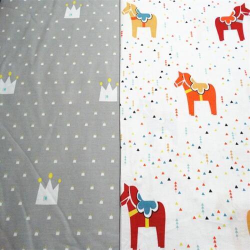 100x235cmPretty Lucky Horse & Grey Crown Printed Cotton Fabric Bedding Quilting Clothing DIY sewing fabric