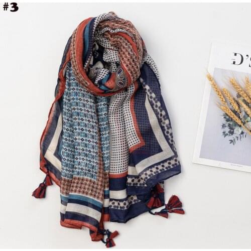 2021 Women Fashion Printed Pattern Geo Pattern Cotton Tassel Scarf Shawls Wraps Hijabs 5Colors 10pcs/lot
