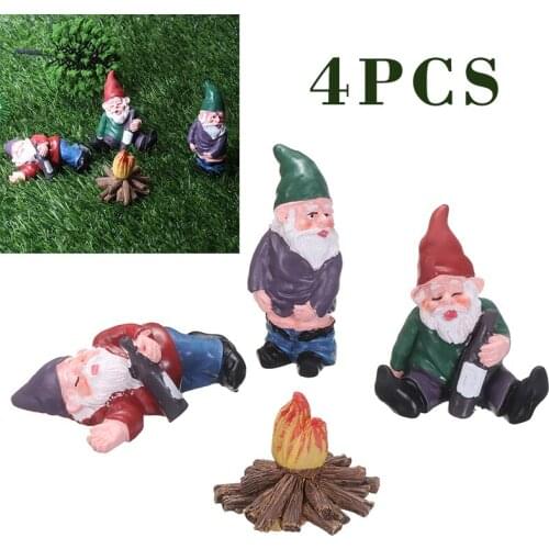 4Pcs Drunk Gnomes Figurines Ornaments Miniature Gardening Bonfire Dwarfs Statues Home Office Decoration Crafts Accessories