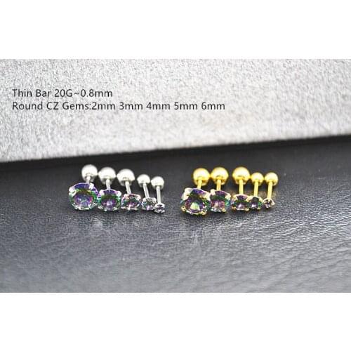 50pcs Body Jewelry Piercing -Thin Bar CZ Gems Earring Ear Helix Bar Lobe Cartilage Tragus Diath Rings NEW 20G Gold/Sliver NEW