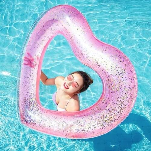90# Love Heart Inflatable Pool Rose Gold Glitter Swim Ring Swimming Tool Pool Life Buoy pool floats For Adult Pool