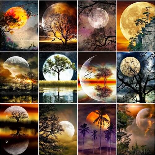 Full Square Round Diamond Painting Moon Hobby DIY Diamond Embroidery Landscape Night Mosaic Art Home Decor Cross Stitch Kits
