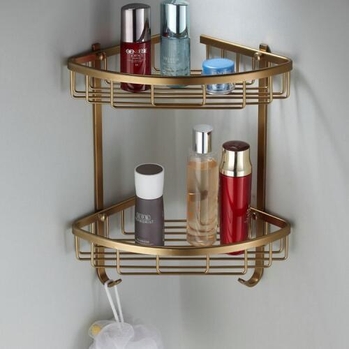 Antique Space Aluminum Bathroom Corner Shelf Pendant Retro Brushed Towel Rack Double/single Cosmetic Shelf DF42