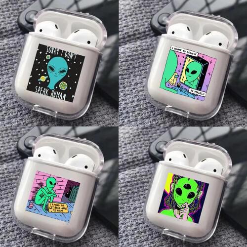 Aesthetics Cute Cartoon alien space Back hard Case For Airpods wireless Bluetooth Earphone case Headphone Protection cover coque