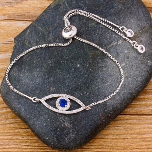 Popular Fashion New Style Evil Eye Design Copper Chain Adjustable Bracelet Cubic Zircon Jewelry Crystal Rhinestone For Women