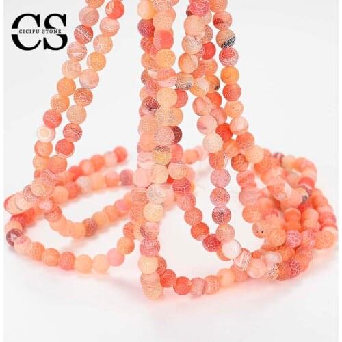 Orange Frosted Agates Beads Natural Cracked Round Loose Stone Beads for Jewelry Making DIY Bracelet Accessories 4/6/8/10/12 MM