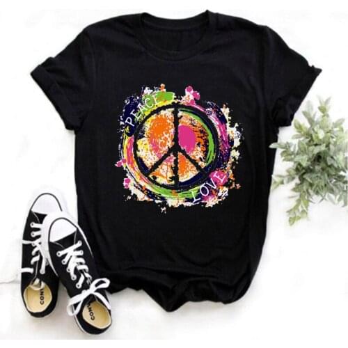 Camiseta de amor de la paz para mujer Top informal de manga corta para mujer camisetas de talla grande ropa para mujer
