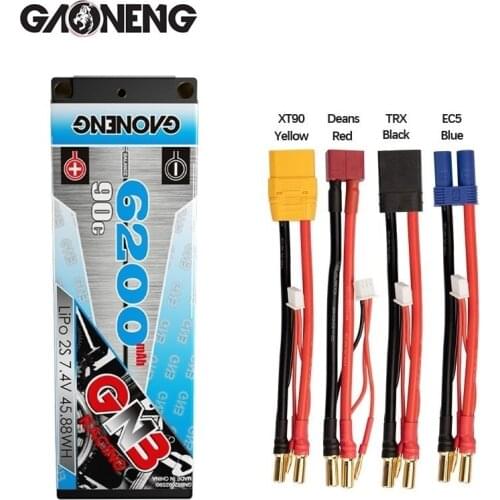 GAONENG GNB 7.4V 6200mAh 2S 90C/180C 5.0mm Bullet Hardcase LiPo Battery pack with EC5 XT90 Plug for 1:10 1/10 RC Car RC Boat
