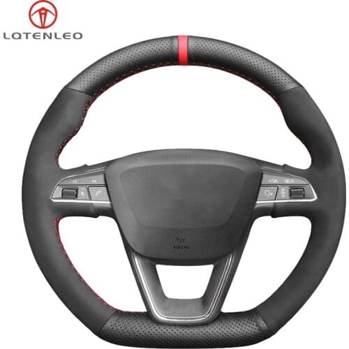 LQTENLEO Black Suede Leather Car Steering Wheel Cover For Seat Leon Cupra R Leon ST Cupra Leon ST Cupra Ateca Cupra Ateca FR