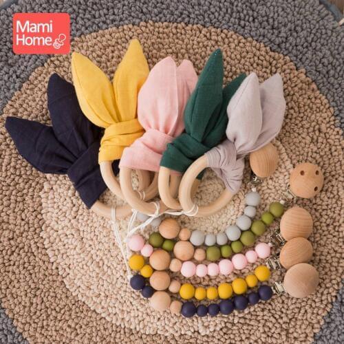 Mamihome 1PC Safe and Natural Teething Wood Silicone Pacifier Strengthening Tooth Training Rabbit Ear Shape Same Color Pacifier