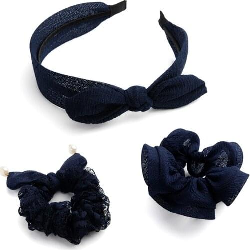 CHIMERA Fashion Hair Accessories 3Pcs/set Dark Blue Classic Bow Hair Hoop Cloth Hair Ties Headbands Hair Bands for Women Girls