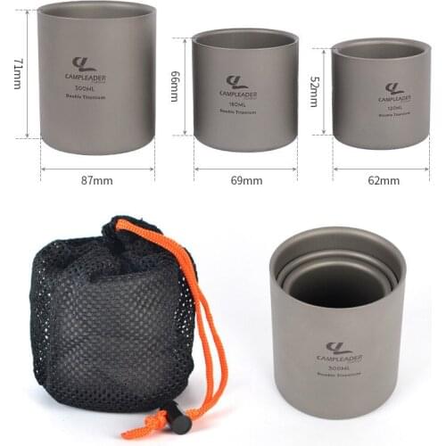 3PCS Camping Titanium Cookware Set Foldable Handles Water Cup Set Tea Coffee Water Mug Outdoor Cookware Dinner Travel Camping