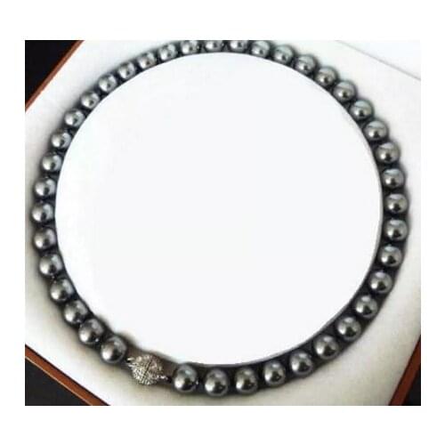 New Arrival Favorite Pearl Necklace Hot Sale 10mm Natural Black South Sea Shell Pearl Round Gems Beads Necklace Magnet Clasp