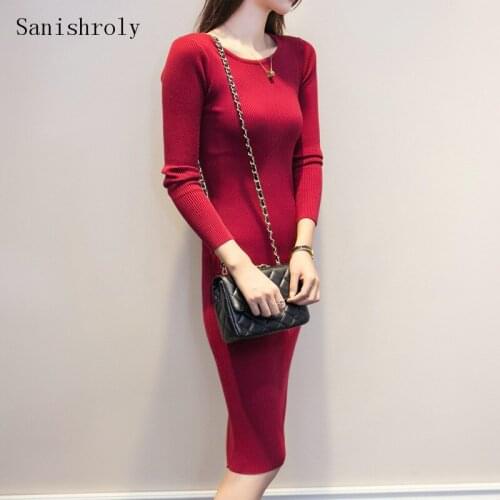 2021 Autumn Winter O Neck Sheath Sweater Dress Women Long Pullover Knitted Dress Ladies Long Sleeve Bottoming Bodycon Dresses