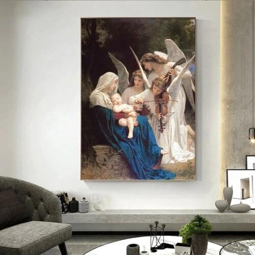 Song of The Angel William Adolphe Portrait Famous Canvas Painting Pop Poster Print Wall Art Picture for Living Room Home Decor