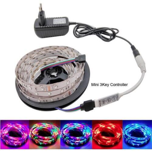 RGB LED Strip Light 2835 SMD 5Mnon waterproof or Waterproof LED Tape Ribbon Flexible IR Remote Controller DC 12V Power Adapter
