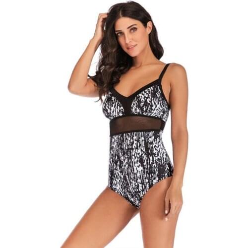 Sexy One-piece Large Size Swimwear 2021 Girl V-neck Patchwork Monokini Women Plus Size Swimsuit Bathing Suit For Pool Beach Wear