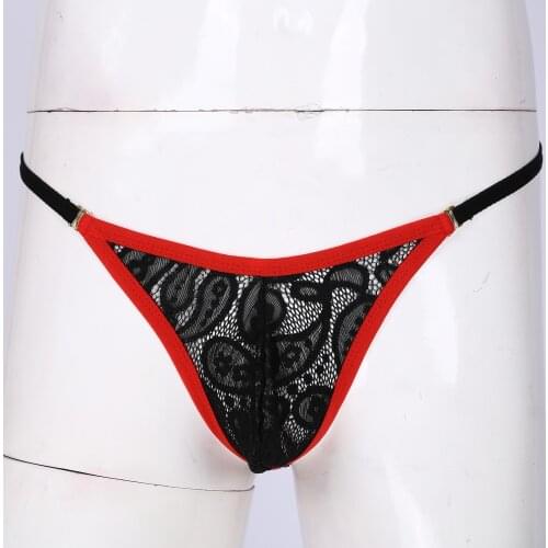 Low Waist Breathable Men G-String Thongs Sexy Exotic See-through Lace Bulge Pouch Underpants Open Butt Sissy T-Back Underwear