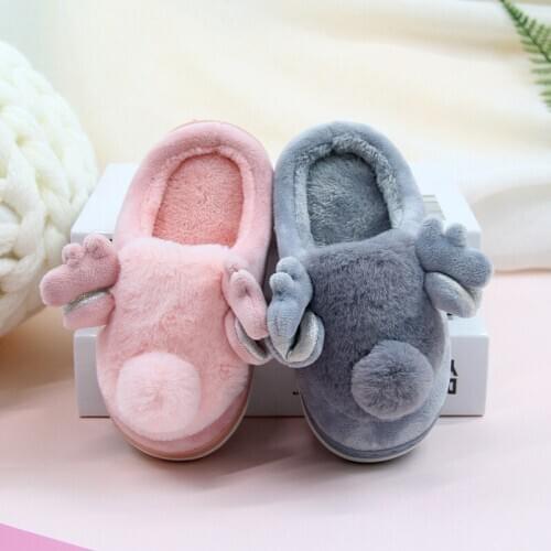Lovely Elk Warm and Antiskid Home Plush Cotton Tow for Babies Winter Childrens Cotton Slippers for Boys and Girls